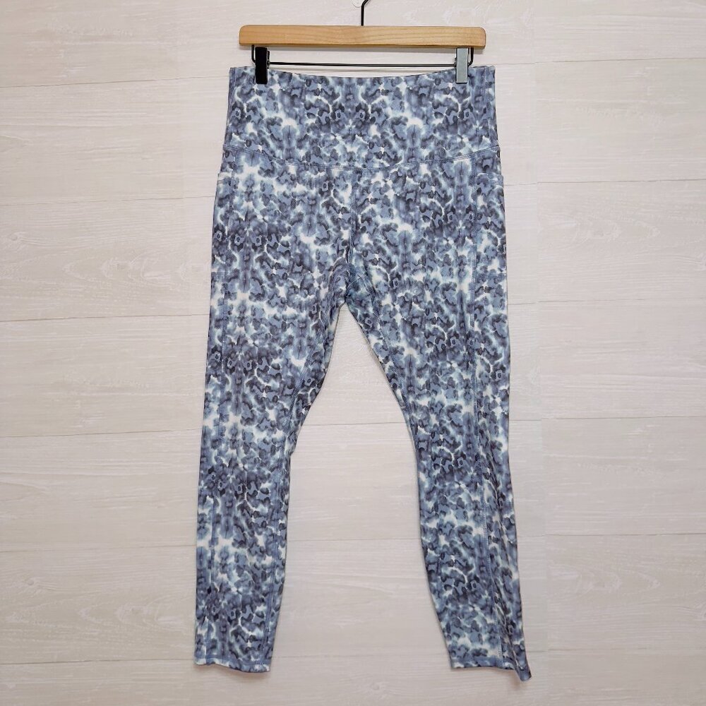 Leg End Active Women's Blue Printed High Rise Ankle Cropped Athletic Leggings XL